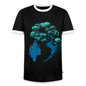 Ghost, Ghost, Spirits, Nature, Forest, Flora, Botany - Men's Ringer Shirt - black/white - Front - AI Model Female 172 light (172cm) & AI Model Male 178 light (178cm)