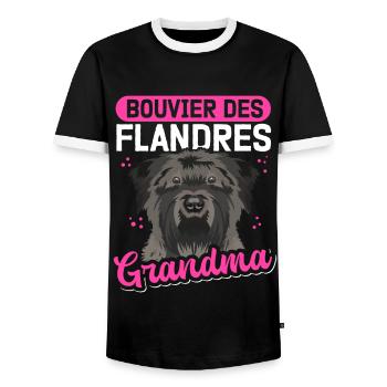 Bouvier des Flandres Grandma Vlaamse Koehond Gift - Men's Ringer Shirt - black/white - Front - AI Model Female 172 light (172cm) & AI Model Male 178 light (178cm)