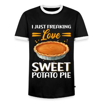 Sweet Potato Pie Sweet Potato Pie Gift - Men's Ringer Shirt - black/white - Front - AI Model Female 172 light (172cm) & AI Model Male 178 light (178cm)