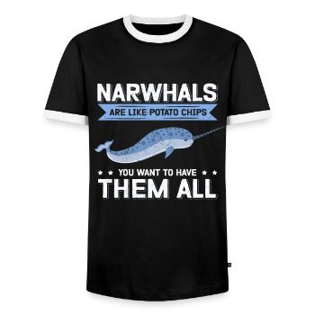 Narwhal Whale | Narwhal Whales Narwhal Gift - Men's Ringer Shirt - black/white - Front - AI Model Female 172 light (172cm) & AI Model Male 178 light (178cm)