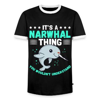 Narwhal Whales Narwhal Narwhal Whale Gift - Men's Ringer Shirt - black/white - Front - AI Model Female 172 light (172cm) & AI Model Male 178 light (178cm)