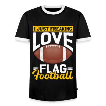 Jeu de flag-football | Cadeau Flag Footballeur - T-shirt contrasté Homme - noir/blanc - Devant - AI Model Female 172 light (172cm) & AI Model Male 178 light (178cm)