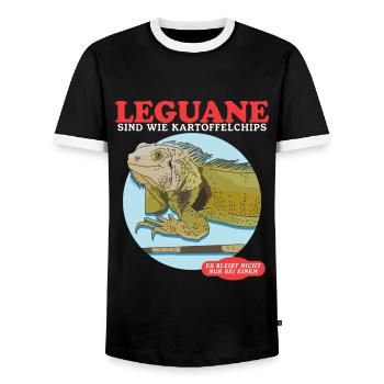 Iguana Reptile Lizard Iguanas Gift - Men's Ringer Shirt - black/white - Front - AI Model Female 172 light (172cm) & AI Model Male 178 light (178cm)