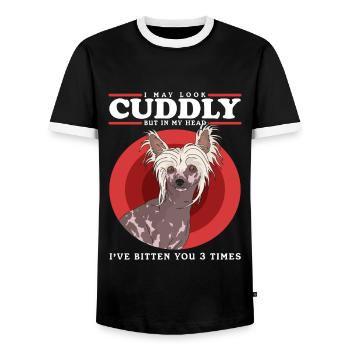 Chinese Crested Dog Chinese Crested Gift - Men's Ringer Shirt - black/white - Front - AI Model Female 172 light (172cm) & AI Model Male 178 light (178cm)