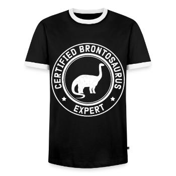 Brontosaurus Expert Dinosaur Dino Gift - Men's Ringer Shirt - black/white - Front - AI Model Female 172 light (172cm) & AI Model Male 178 light (178cm)