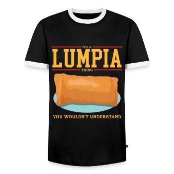 Lumpia Spring Roll Loempia Gift - Men's Ringer Shirt - black/white - Front - AI Model Female 172 light (172cm) & AI Model Male 178 light (178cm)
