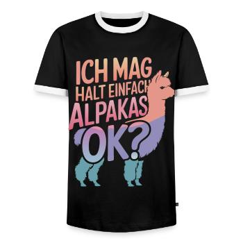 Alpaca llama alpacas animal - Men's Ringer Shirt - black/white - Front - AI Model Female 172 light (172cm) & AI Model Male 178 light (178cm)