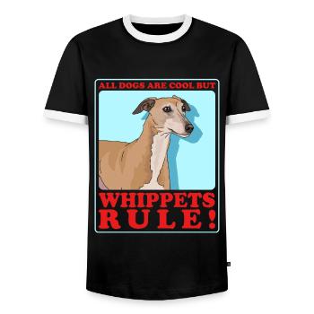 Whippet Petit lévrier anglais Cadeau - T-shirt contrasté Homme - noir/blanc - Devant - AI Model Female 172 light (172cm) & AI Model Male 178 light (178cm)