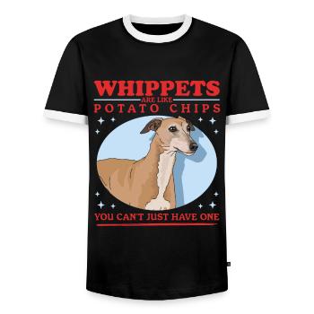 Whippet Cadeaux de lévrier anglais - T-shirt contrasté Homme - noir/blanc - Devant - AI Model Female 172 light (172cm) & AI Model Male 178 light (178cm)