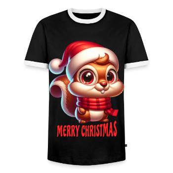 Christmas - Men's Ringer Shirt - black/white - Front - AI Model Female 172 light (172cm) & AI Model Male 178 light (178cm)