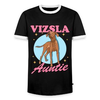 Magyar Vizsla Aunt Dog Lover Gift - Men's Ringer Shirt - black/white - Front - AI Model Female 172 light (172cm) & AI Model Male 178 light (178cm)