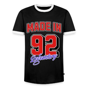 Made in 92 – Legendary Birthday Vintage Design - Men's Ringer Shirt - black/white - Front - AI Model Female 172 light (172cm) & AI Model Male 178 light (178cm)