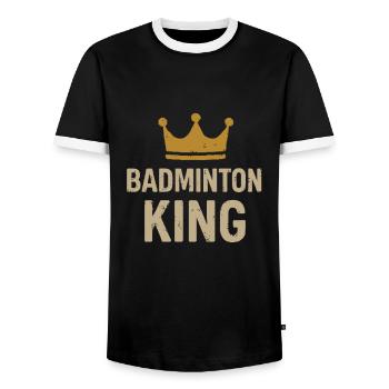 Badminton König - Männer Kontrast-T-Shirt - Schwarz/Weiß - Vorne - AI Model Female 172 light (172cm) & AI Model Male 178 light (178cm)