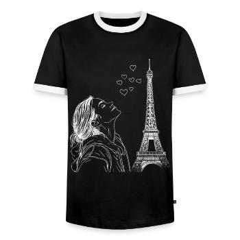 Paris Tour Eiffel France Femme Coeurs Line Art - T-shirt contrasté Homme - noir/blanc - Devant - AI Model Female 172 light (172cm) & AI Model Male 178 light (178cm)