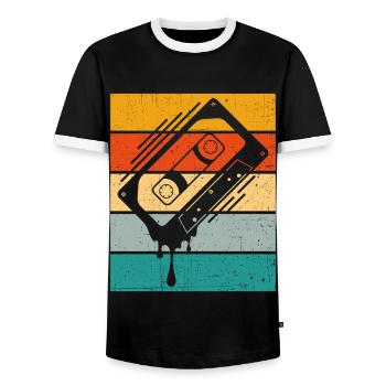 Dripping Cassette Tape Retro - Men's Ringer Shirt - black/white - Front - AI Model Female 172 light (172cm) & AI Model Male 178 light (178cm)