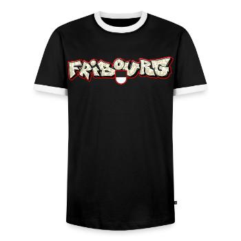 Fribourg Graffiti - Men's Ringer Shirt - black/white - Front - AI Model Female 172 light (172cm) & AI Model Male 178 light (178cm)
