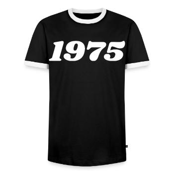 1975 - Männer Kontrast-T-Shirt - Schwarz/Weiß - Vorne - AI Model Female 172 light (172cm) & AI Model Male 178 light (178cm)