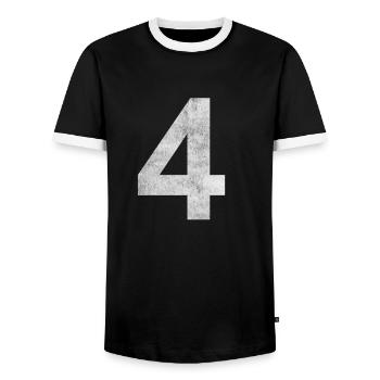 The number 4 - Men's Ringer Shirt - black/white - Front - AI Model Female 172 light (172cm) & AI Model Male 178 light (178cm)