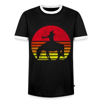 Retro Native Indian Gift - Men's Ringer Shirt - black/white - Front - AI Model Female 172 light (172cm) & AI Model Male 178 light (178cm)