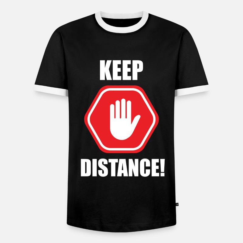 Keep Distance Warning Attention Sign Hand - Men's Ringer Shirt - black/white