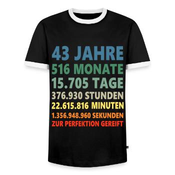 43. Geburtstag 43 Jahre 43ter Geburtstagsgeschenk - Männer Kontrast-T-Shirt - Schwarz/Weiß - Vorne - AI Model Female 172 light (172cm) & AI Model Male 178 light (178cm)