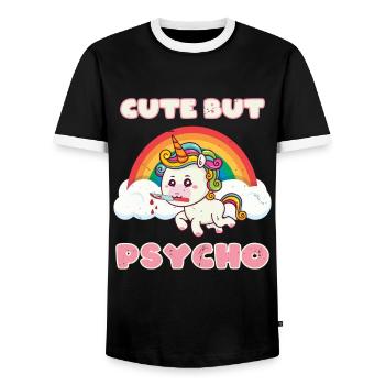 Cute but Psycho Unicorn - Men's Ringer Shirt - black/white - Front - AI Model Female 172 light (172cm) & AI Model Male 178 light (178cm)