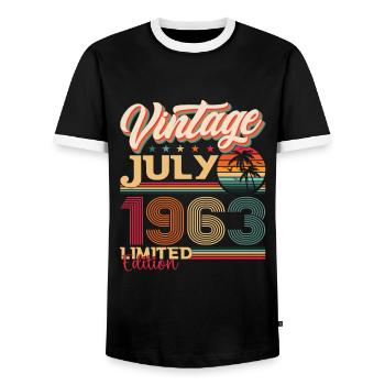 Vintage July 1963 59th birthday Men 59 years - Men's Ringer Shirt - black/white - Front - AI Model Female 172 light (172cm) & AI Model Male 178 light (178cm)