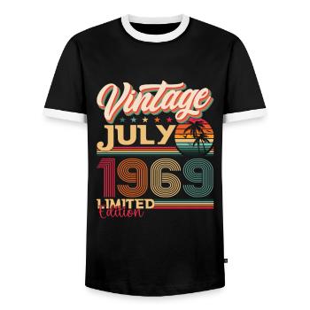Vintage July 1969 53rd birthday Men 53 years - Men's Ringer Shirt - black/white - Front - AI Model Female 172 light (172cm) & AI Model Male 178 light (178cm)