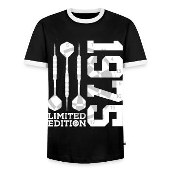 ÉDITION LIMITÉE 1975 ANNIVERSAIRE DES 51 ANS - T-shirt contrasté Homme - noir/blanc - Devant - AI Model Female 172 light (172cm) & AI Model Male 178 light (178cm)
