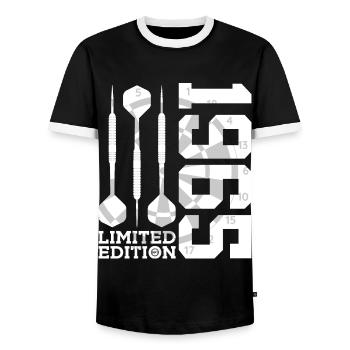 LIMITED EDITION 1965 DARTS 61. GEBURTSTAG - Männer Kontrast-T-Shirt - Schwarz/Weiß - Vorne - AI Model Female 172 light (172cm) & AI Model Male 178 light (178cm)