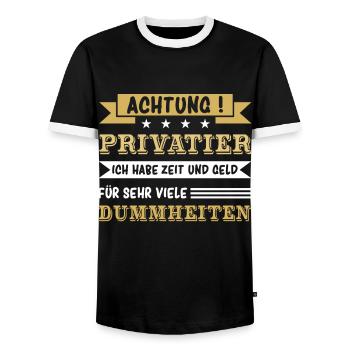 Achtung Privatier - Männer Kontrast-T-Shirt - Schwarz/Weiß - Vorne - AI Model Female 172 light (172cm) & AI Model Male 178 light (178cm)