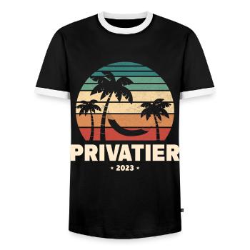 Privatier 2023 - Männer Kontrast-T-Shirt - Schwarz/Weiß - Vorne - AI Model Female 172 light (172cm) & AI Model Male 178 light (178cm)