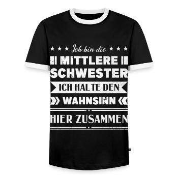 Mittelkind Sandwichkind Mittlere Schwester - Männer Kontrast-T-Shirt - Schwarz/Weiß - Vorne - AI Model Female 172 light (172cm) & AI Model Male 178 light (178cm)