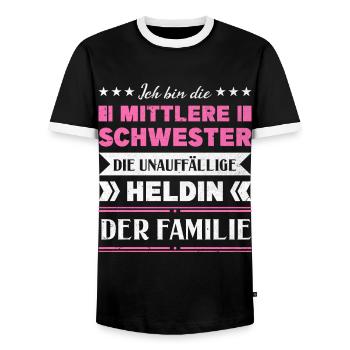 Mittelkind Sandwichkind Mittlere Schwester - Männer Kontrast-T-Shirt - Schwarz/Weiß - Vorne - AI Model Female 172 light (172cm) & AI Model Male 178 light (178cm)