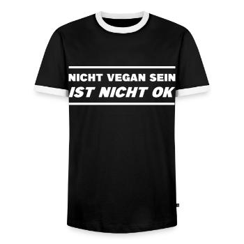 Veganer Nicht Vegan Sein Ist Nicht Ok - Männer Kontrast-T-Shirt - Schwarz/Weiß - Vorne - AI Model Female 172 light (172cm) & AI Model Male 178 light (178cm)
