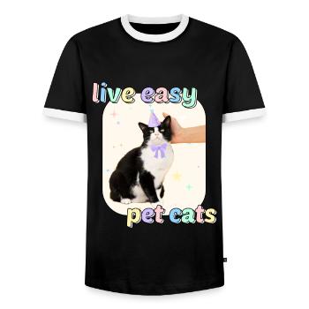 Cat Memes - Bad Luck Pet Cats - Men's Ringer Shirt - black/white - Front - AI Model Female 172 light (172cm) & AI Model Male 178 light (178cm)
