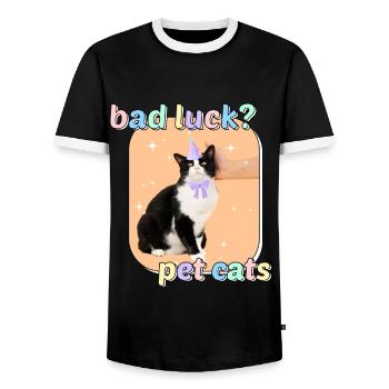 Cat Memes - Bad Luck Pet Cats - Men's Ringer Shirt - black/white - Front - AI Model Female 172 light (172cm) & AI Model Male 178 light (178cm)