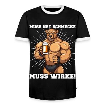 Bodybuilder Must Taste Net Must Work - Men's Ringer Shirt - black/white - Front - AI Model Female 172 light (172cm) & AI Model Male 178 light (178cm)