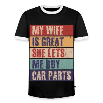 Meine Frau ist großartig, sie lässt mich Autoteile - Männer Kontrast-T-Shirt - Schwarz/Weiß - Vorne - AI Model Female 172 light (172cm) & AI Model Male 178 light (178cm)