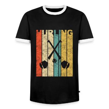 Hurling Irish Sport Team Gaelic Football Vintage - Men's Ringer Shirt - black/white - Front - AI Model Female 172 light (172cm) & AI Model Male 178 light (178cm)