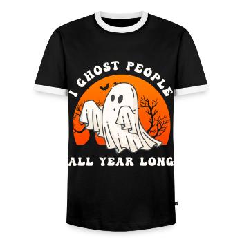 Halloween I Ghost People All Year Long - Men's Ringer Shirt - black/white - Front - AI Model Female 172 light (172cm) & AI Model Male 178 light (178cm)