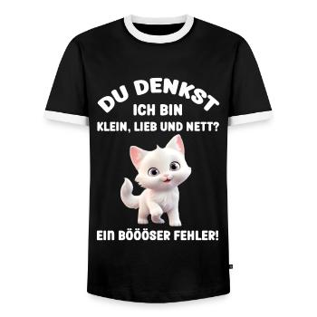 Du denkst ich bin klein lieb nett lustige Katze - Männer Kontrast-T-Shirt - Schwarz/Weiß - Vorne - AI Model Female 172 light (172cm) & AI Model Male 178 light (178cm)