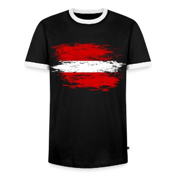 Lettland Flagge used - Männer Kontrast-T-Shirt - Schwarz/Weiß - Vorne - AI Model Female 172 light (172cm) & AI Model Male 178 light (178cm)