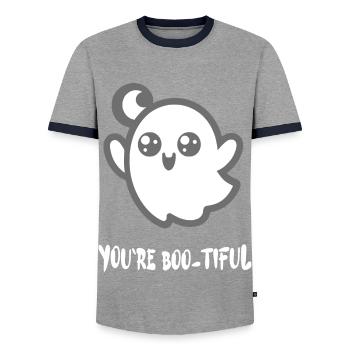 Déguisement de fantôme d’Halloween BOO-TIFUL Diction drôle - T-shirt contrasté Homme - gris/marine  - Devant - AI Model Female 172 light (172cm) & AI Model Male 178 light (178cm)