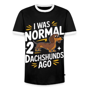 Dachshund Dog - Men's Ringer Shirt - black/white - Front - AI Model Female 172 light (172cm) & AI Model Male 178 light (178cm)
