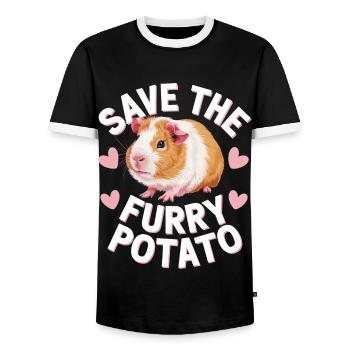 Guinea pig - Men's Ringer Shirt - black/white - Front - AI Model Female 172 light (172cm) & AI Model Male 178 light (178cm)