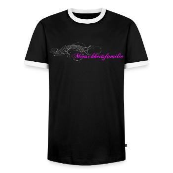 Menschheitsfamilie Logo verziert - Männer Kontrast-T-Shirt - Schwarz/Weiß - Vorne - AI Model Female 172 light (172cm) & AI Model Male 178 light (178cm)