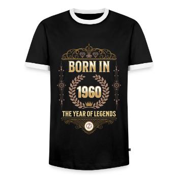 Born in 1960 – The Year of Legends Gift Idea - Men's Ringer Shirt - black/white - Front - AI Model Female 172 light (172cm) & AI Model Male 178 light (178cm)