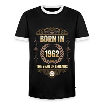 Geboren 1962 – Das Jahr der Legenden Geschenkidee - Männer Kontrast-T-Shirt - Schwarz/Weiß - Vorne - AI Model Female 172 light (172cm) & AI Model Male 178 light (178cm)