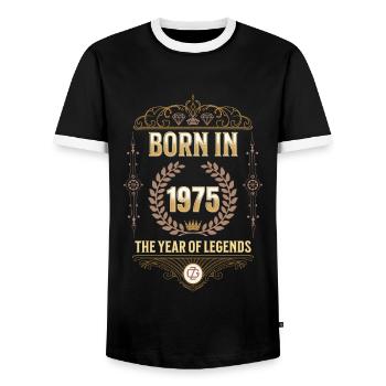 Born in 1975 – The Year of Legends Gift Idea - Men's Ringer Shirt - black/white - Front - AI Model Female 172 light (172cm) & AI Model Male 178 light (178cm)